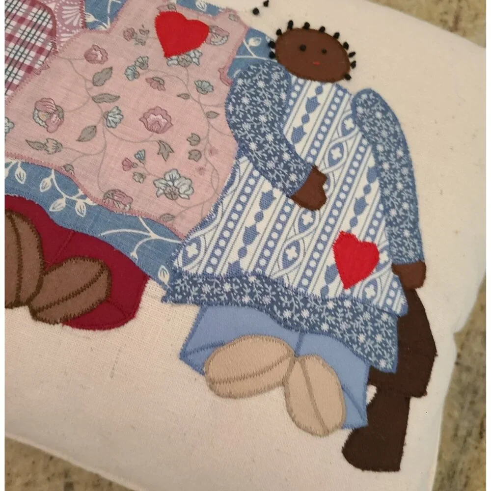 New! Southern Folk Art Handmade Multi-Racial Friendship Pillow Bantu Knots